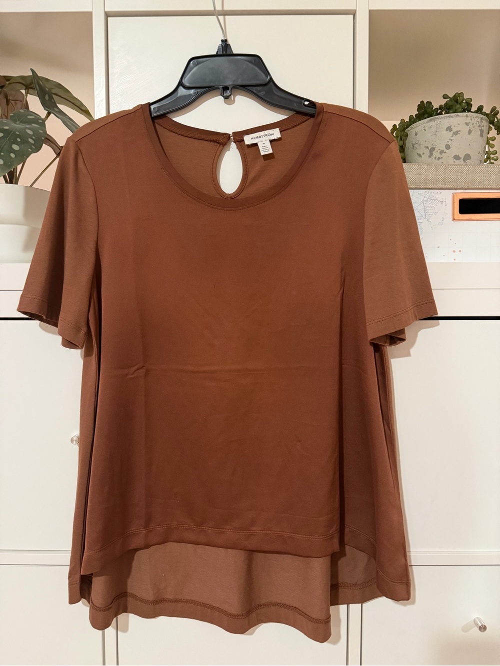 Nordstrom Burnt Orange Mixed Material Short Sleeve Top Size M